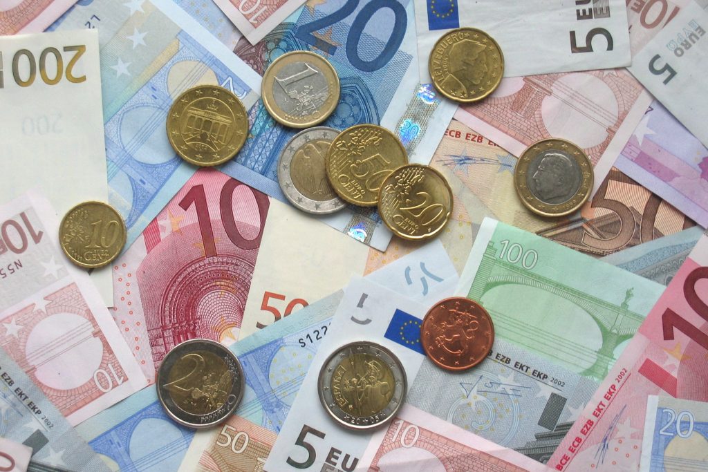 Euro coins and banknotes cropped