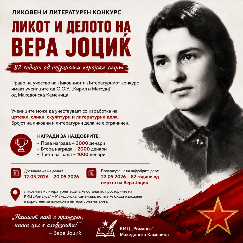Во тек е ликовниот и литературен конкурс „Ликот и делото на Вера Јоциќ“ – делата може да се доставуваат до 20 мај 1 вера јоциќ 1